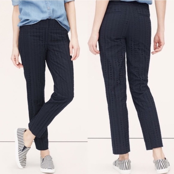 LOFT Pants - LOFT Navy Blue Eyelet Pants Marisa 0 Petite